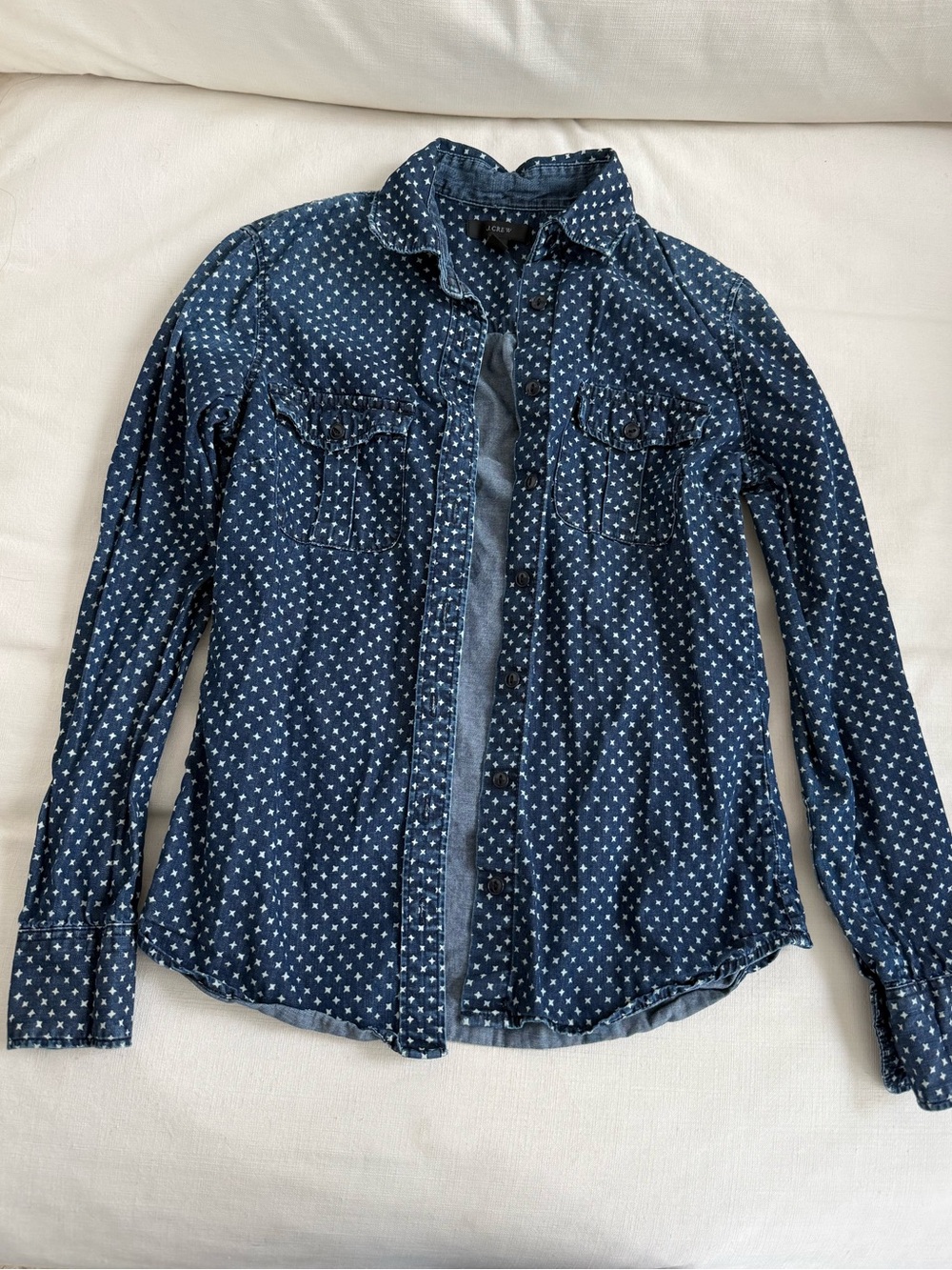 J crew Dark Blue Polka Dot Denim Shirt